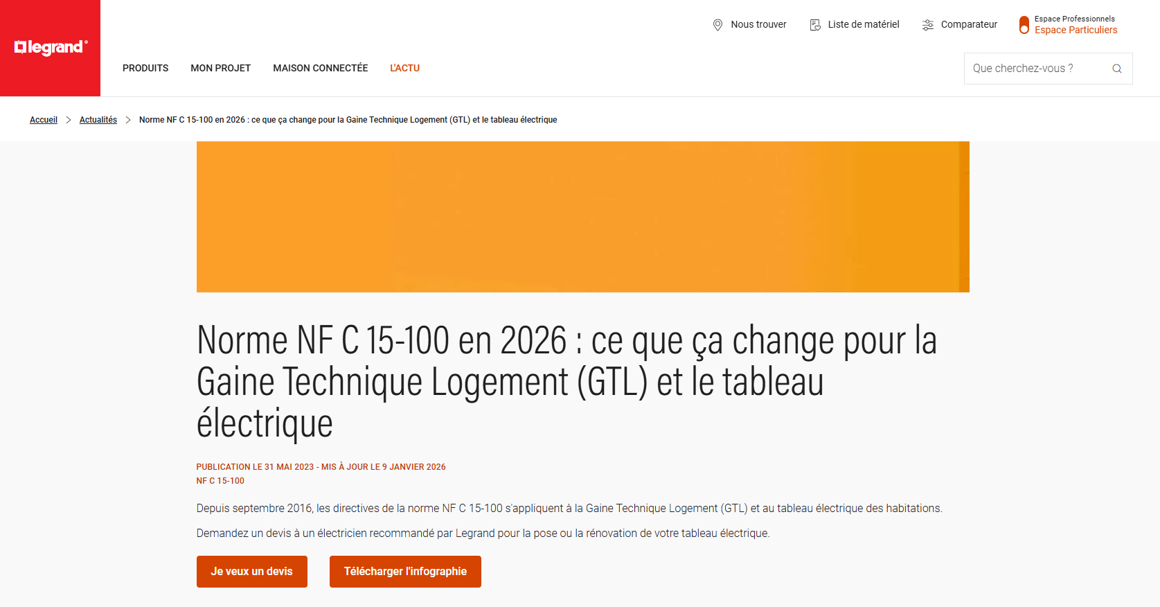 Norme NF C 15-100 en 2026 : ce que ça change pour la Gaine Technique Logement (GTL) et le tableau électrique
